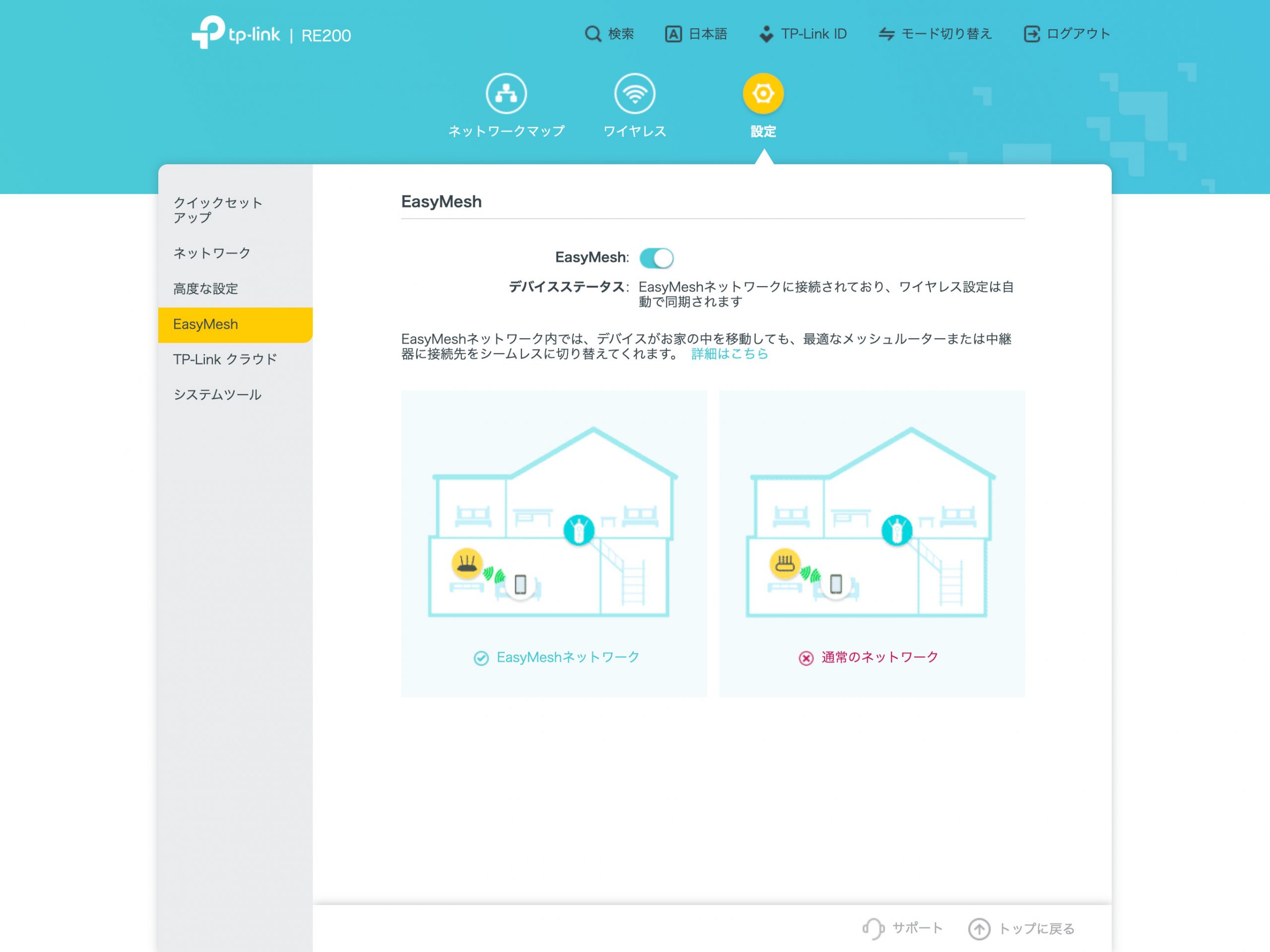 Aterm BL3000HM に TP-Link WiFi 中継器 RE200(AC750)をつなぐ EasyMesh も使えます